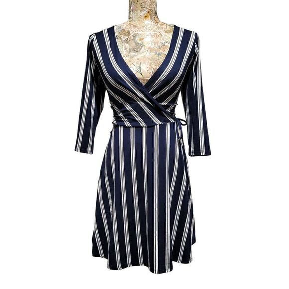 iZ Byer Blue Striped Soft Stretchy Faux Wrap Dress - Picture 12 of 12